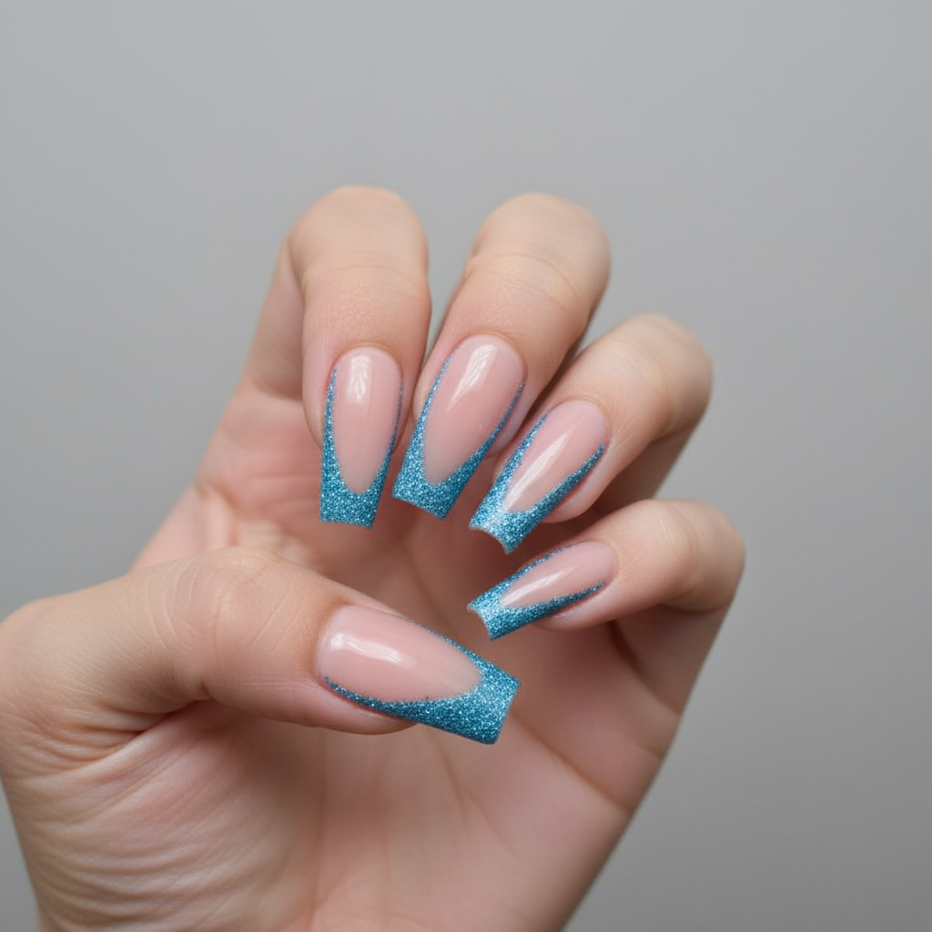 Aqua Sparked French Tips