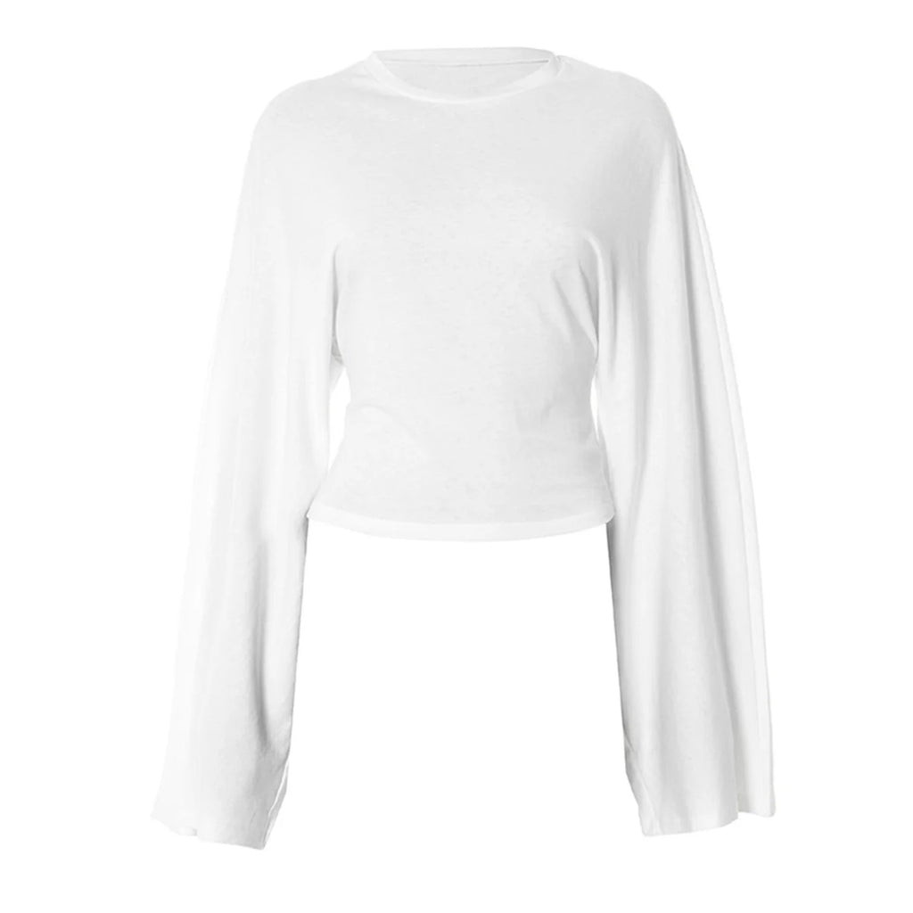 Round Neck Cinched Waist Slim Crop Top