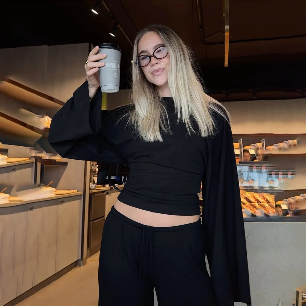 Round Neck Cinched Waist Slim Crop Top