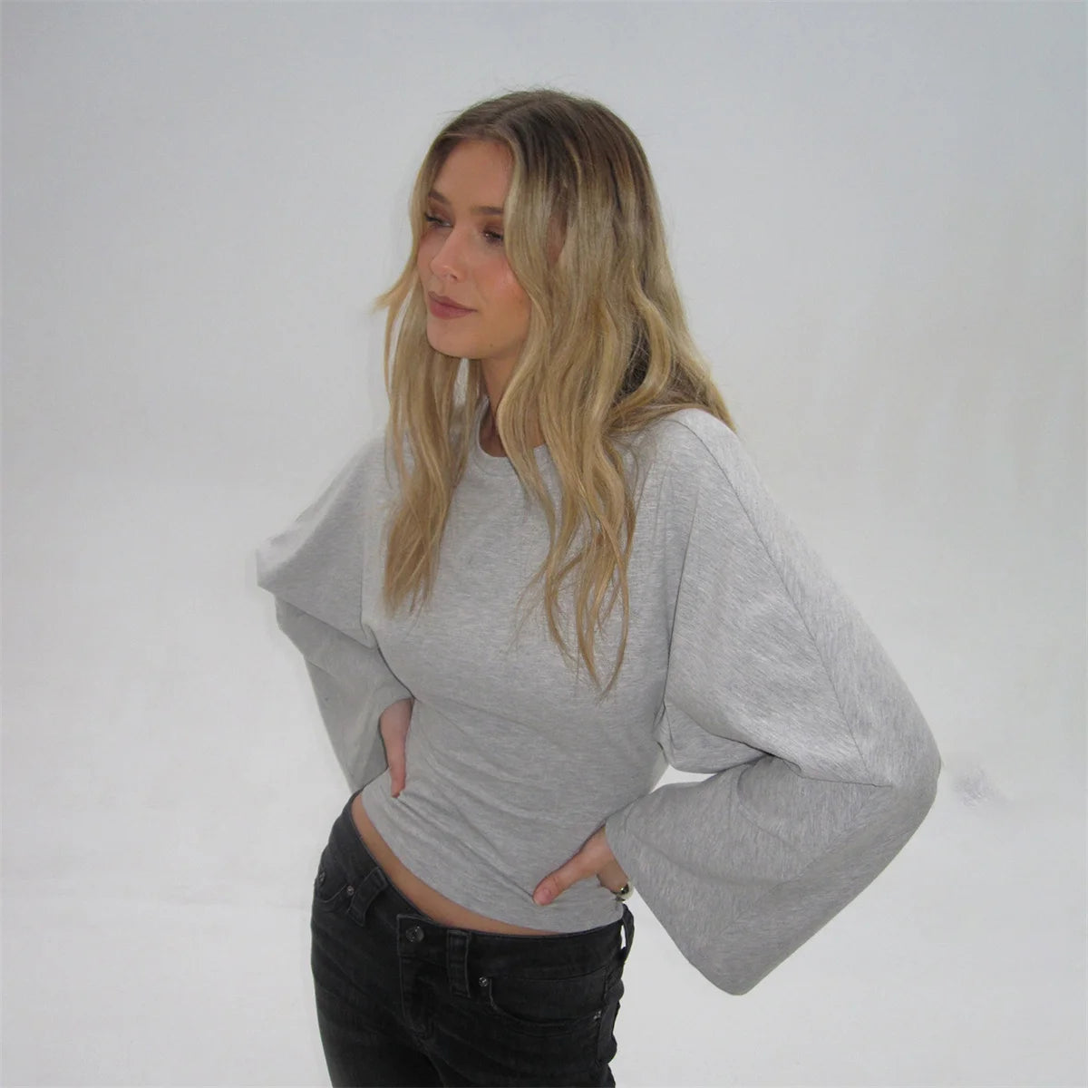 Round Neck Cinched Waist Slim Crop Top