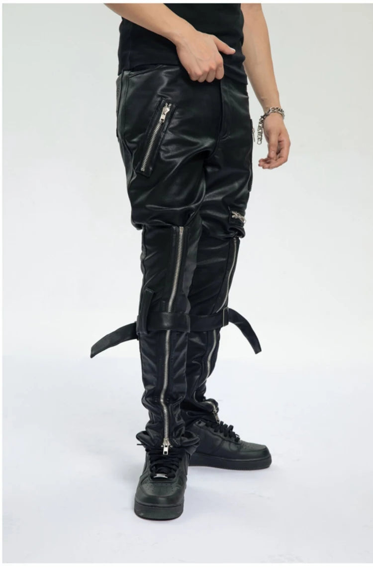 Mauroicardi Spring Black Pu Leather Pants