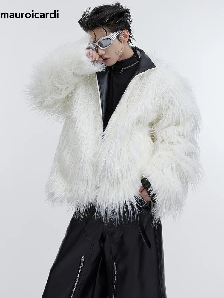 Mauroicardi Winter Shaggy Faux Mongolian Fur Coat