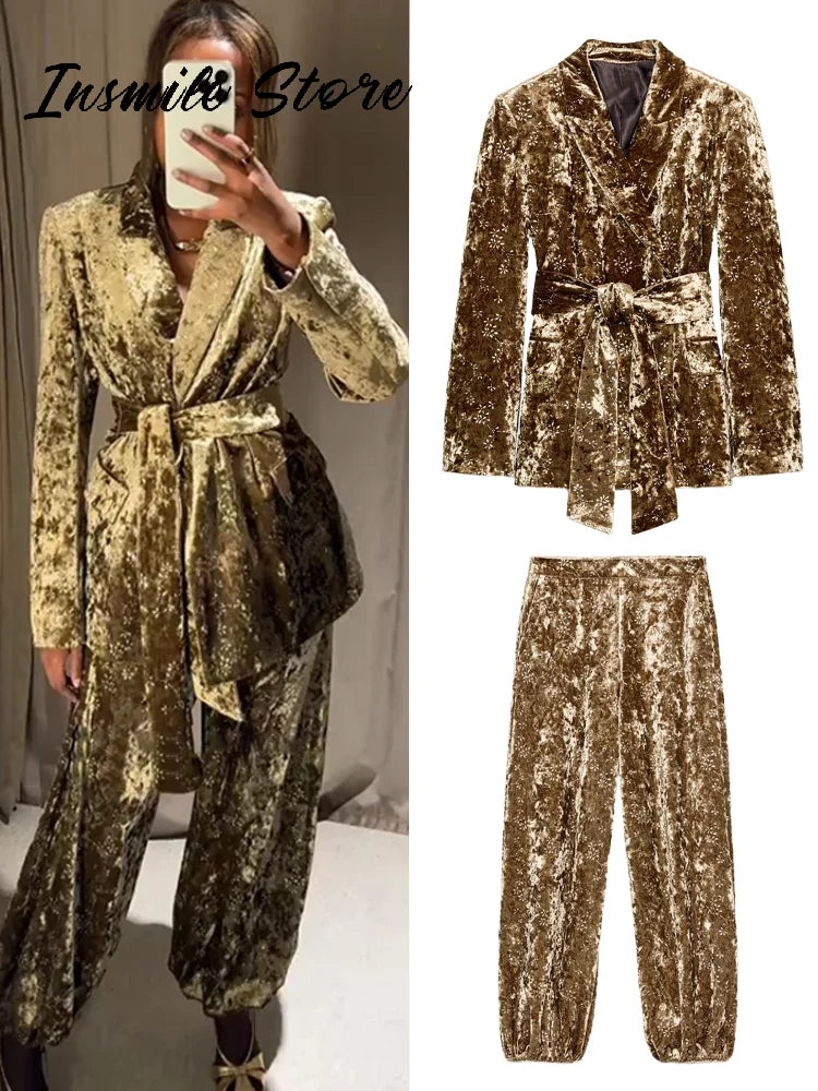 Velvet Lapel Belt Suit