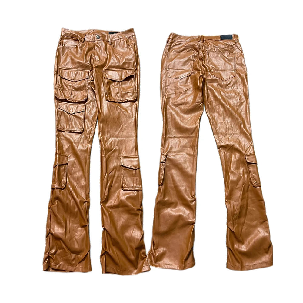 Mauroicard Long Fitted Purple Pu Leather Cargo Pants