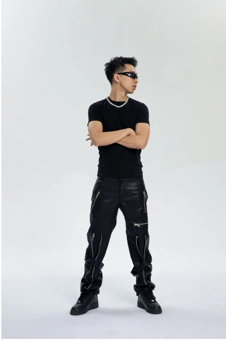 Mauroicardi Spring Black Pu Leather Pants