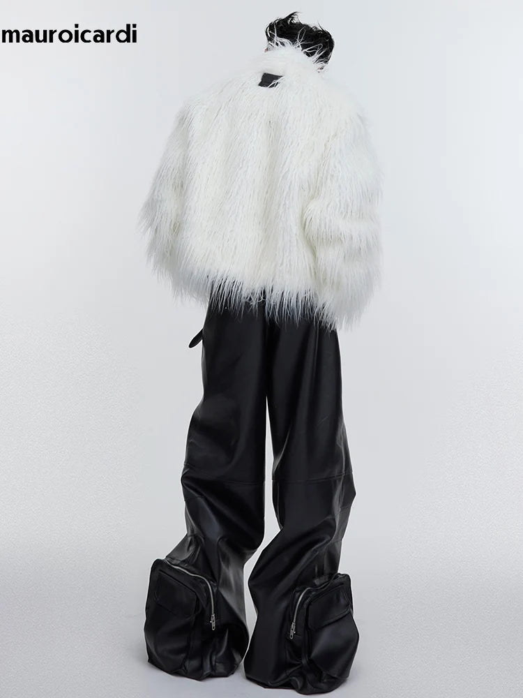 Mauroicardi Winter Shaggy Faux Mongolian Fur Coat