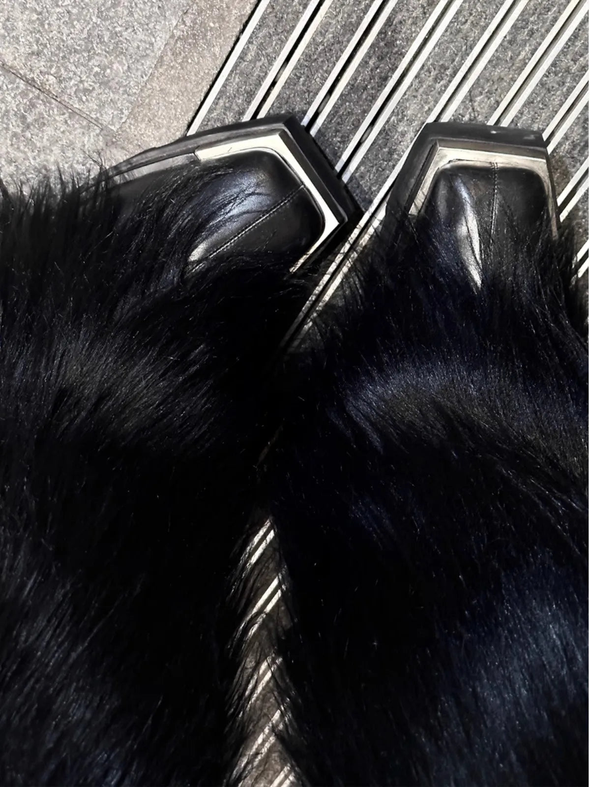 Mauroicardi Long Black  Shaggy Faux Fur Wide Leg Pants