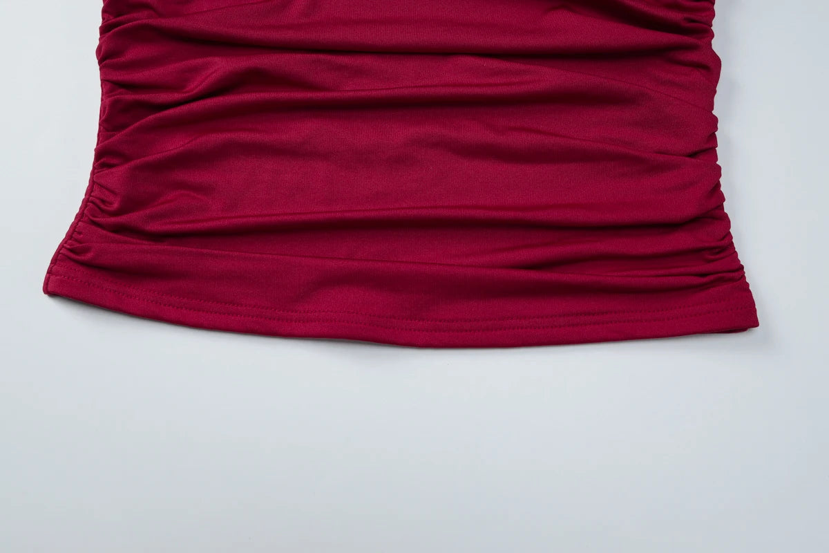 Dulzura O-Neck Long Sleeve Ruched Slim Fit T-Shirt