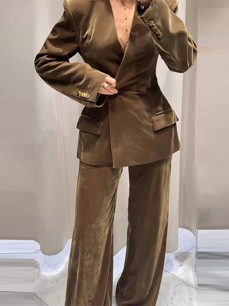 Elegant Velvet Jacket Pant Set