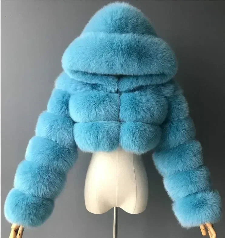 Winter Fashion Hooded Faux Fur Coat