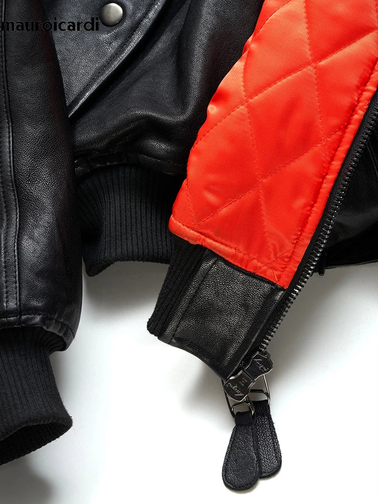 Mauroicardi Short Vintage Pu Leather Bomber Jacket