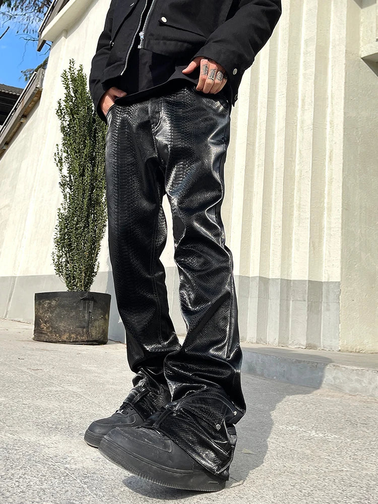 Mauroicardi Snake Skin Patent Pu Leather Pants