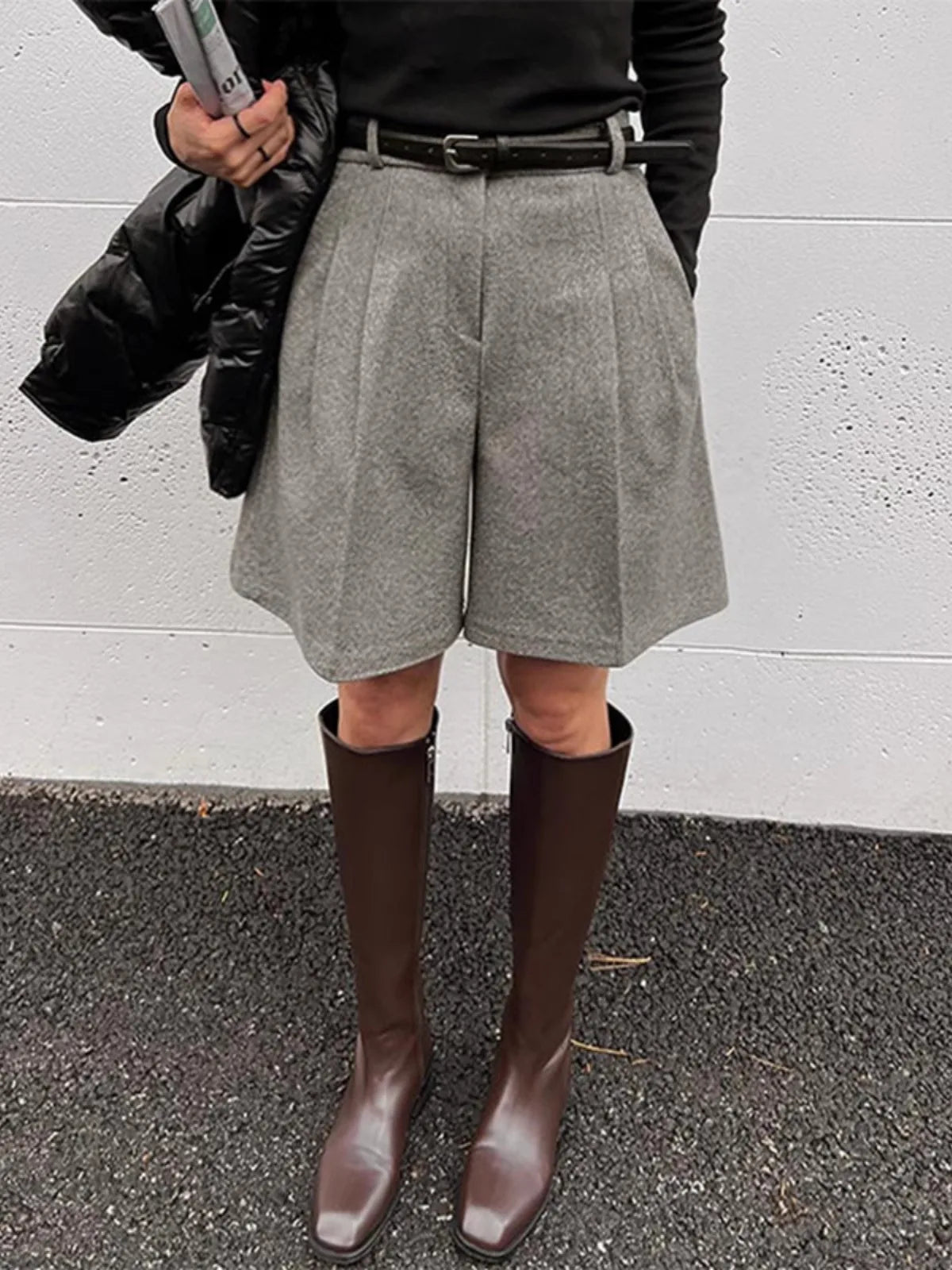 Chic Faux Woolen Straight Shorts