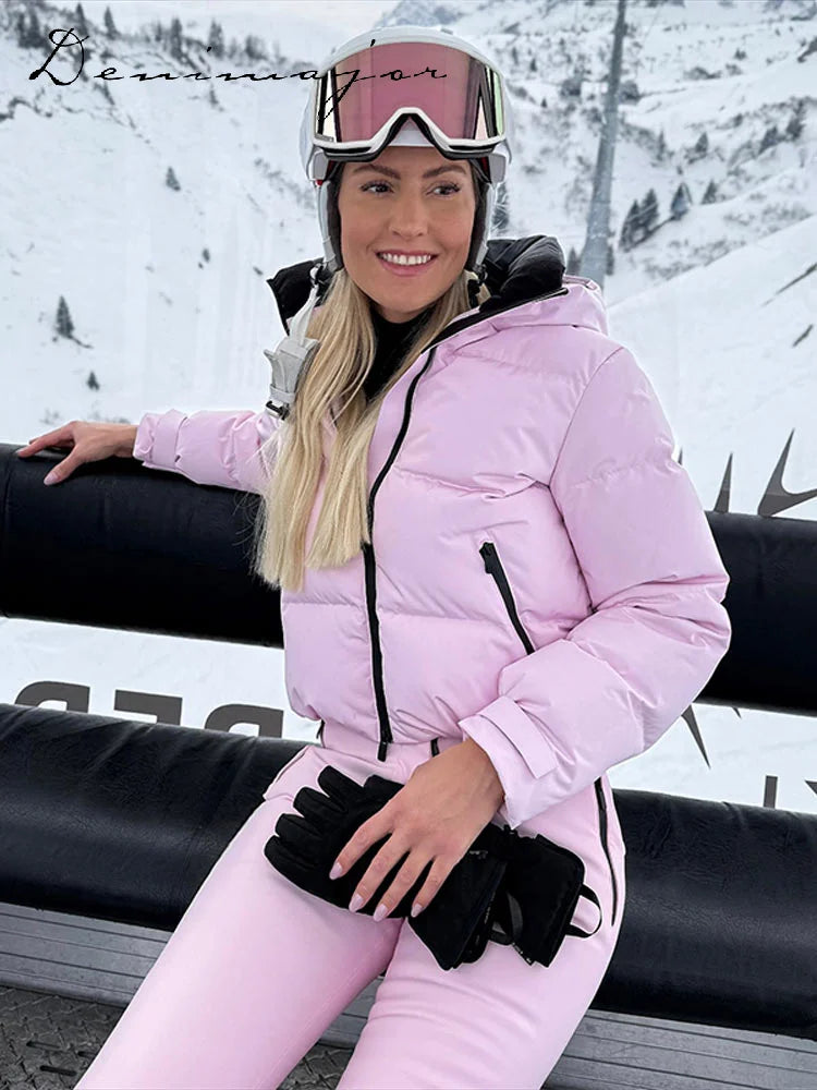 Windproof Two Piece Women Ski Suit