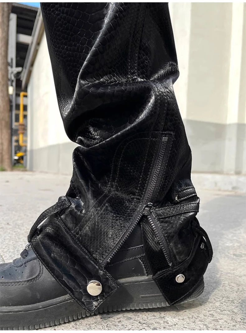 Mauroicardi Snake Skin Patent Pu Leather Pants