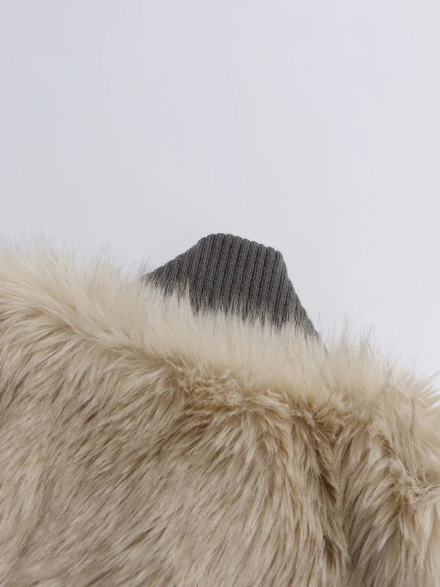 TWOTWINSTYLE V Neck Sleeveless Patchwork Fur Top