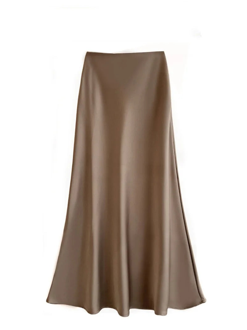 French Style Chic High-Waisted Satin Skirt