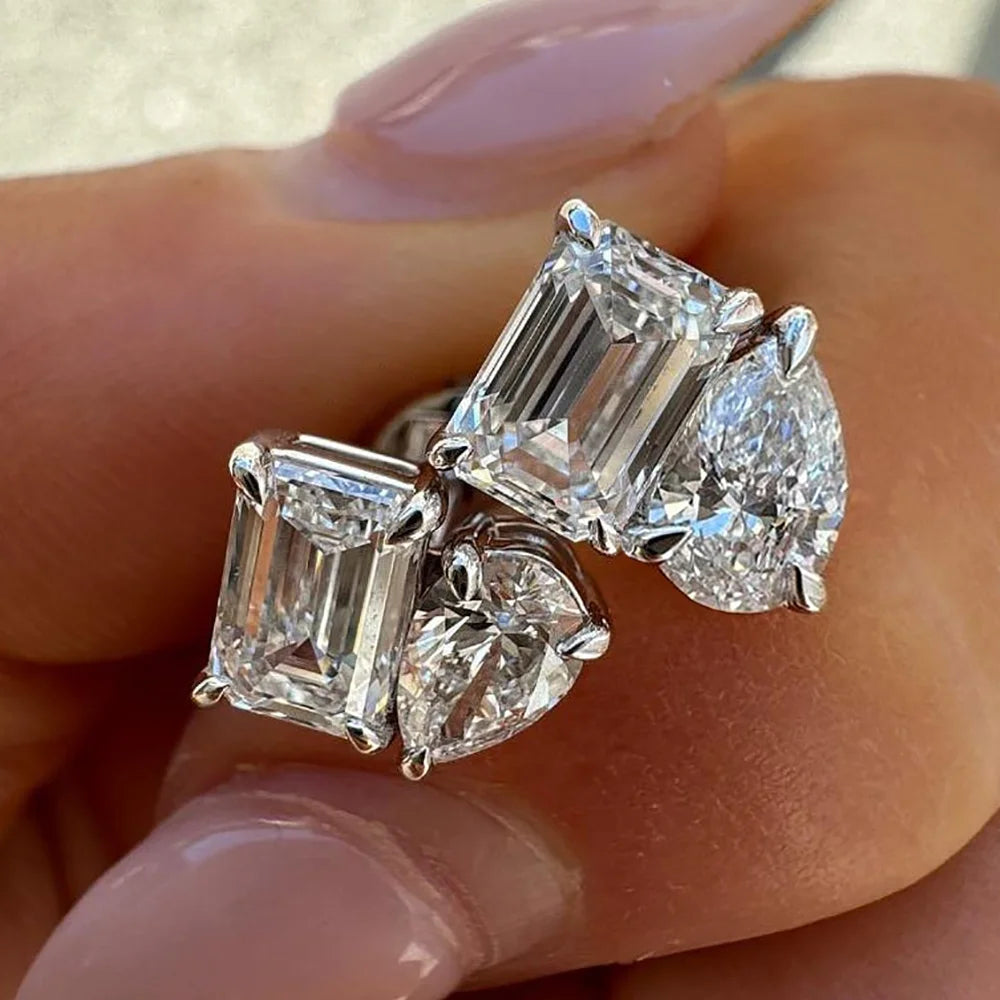 FEOBUR 4cttw Two Stone Moissanite Stud Earrings