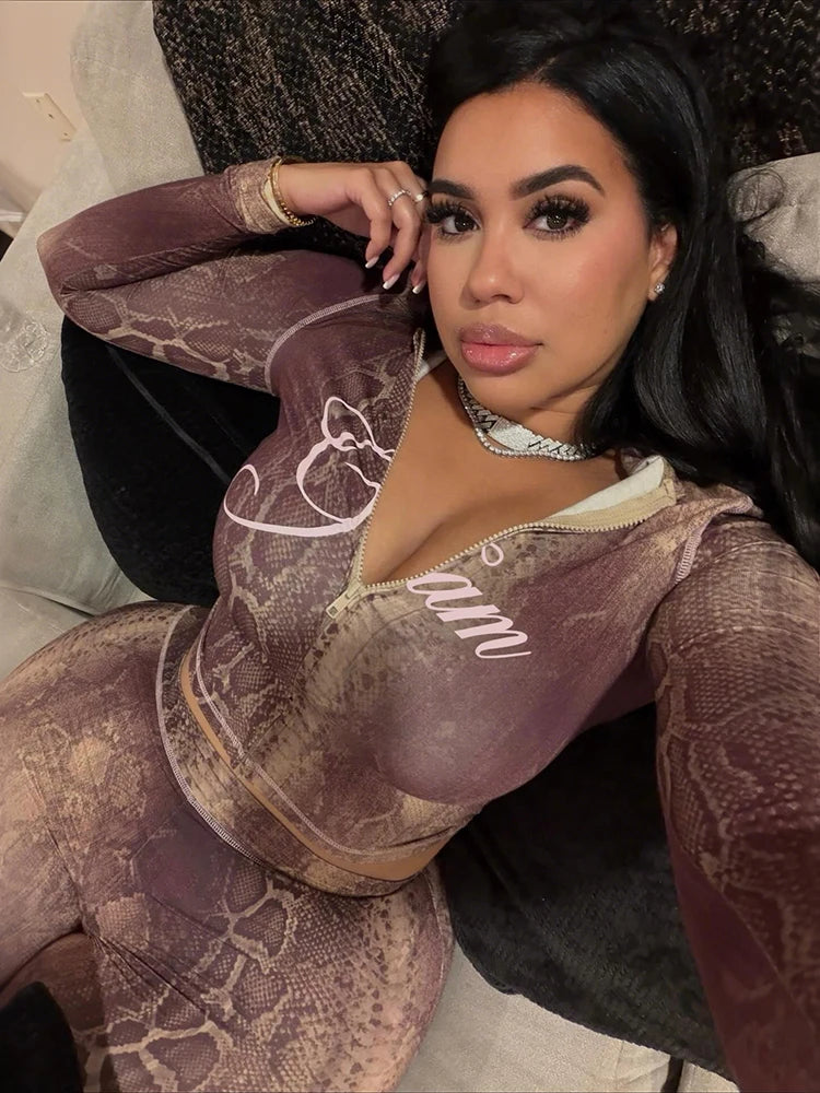 Weird Puss Letter Snake Print Tracksuit
