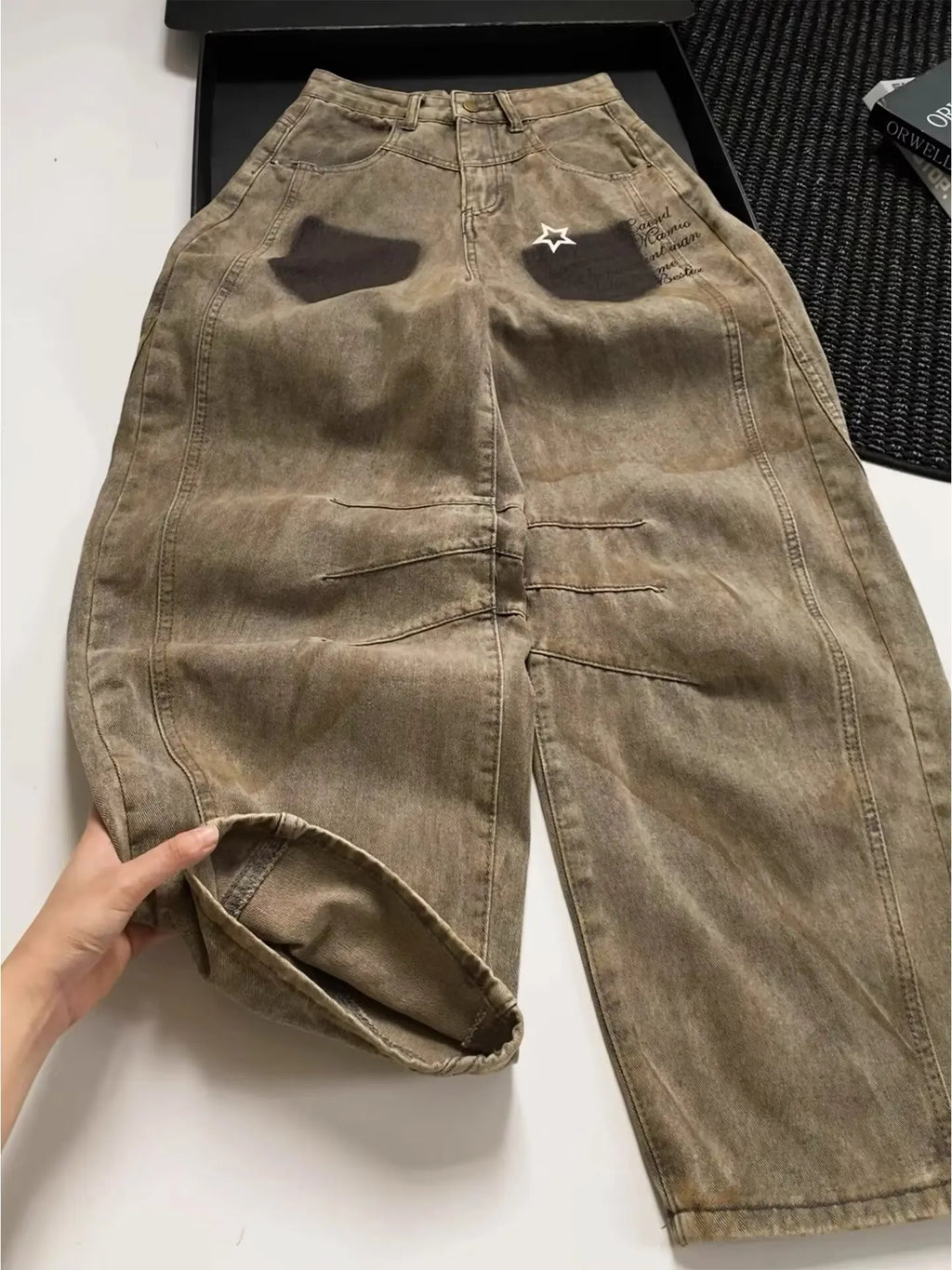 Versatile Silhouette Gothic Style Wide leg Jeans