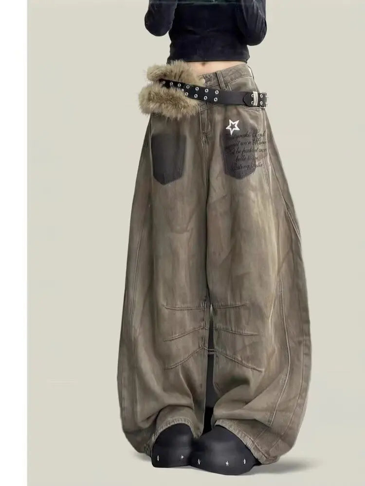 Versatile Silhouette Gothic Style Wide leg Jeans