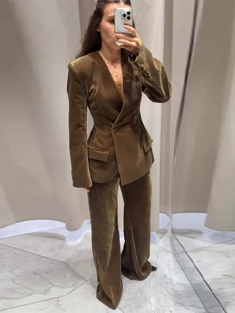 Elegant Velvet Jacket Pant Set