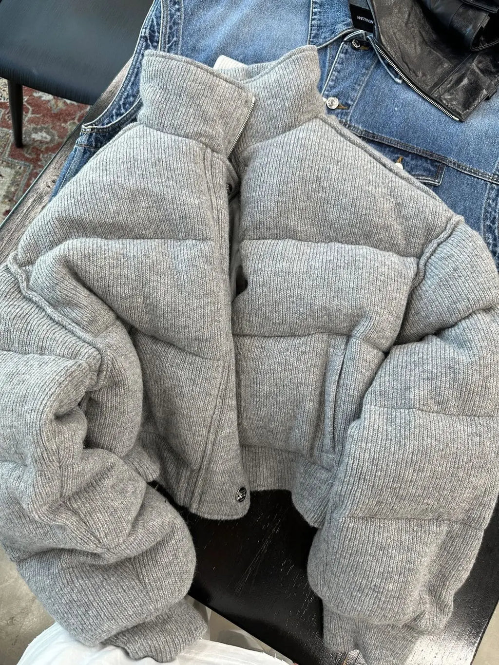 Korean Style Gray Cotton Puffer Coat