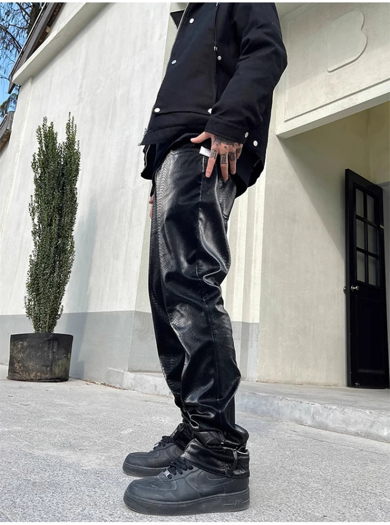 Mauroicardi Snake Skin Patent Pu Leather Pants