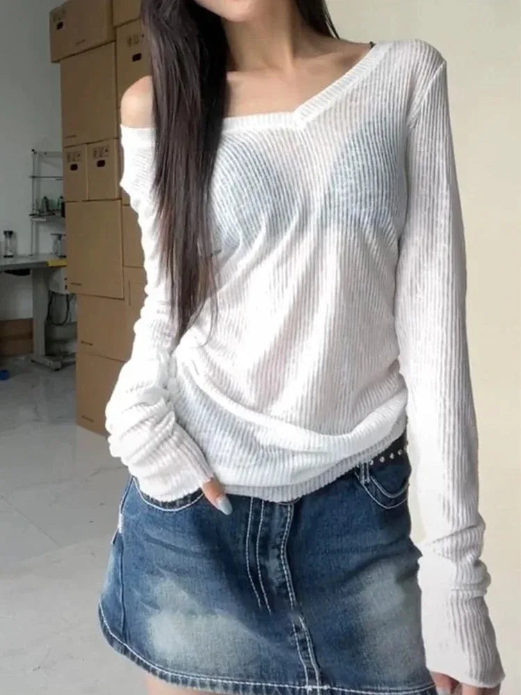 Long Sleeve Thin Perspective Streetwear Top