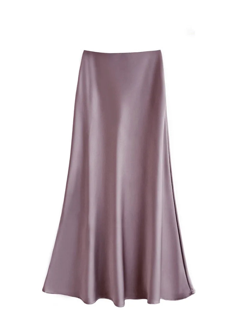 French Style Chic High-Waisted Satin Skirt