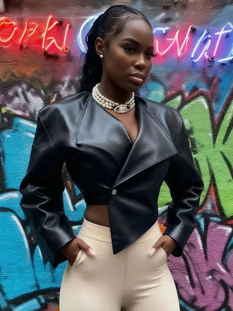 Sisterlinda Faux Leather Crop Jacket