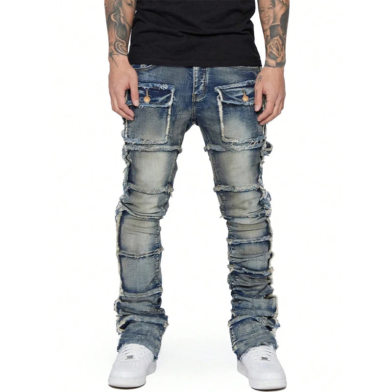 Stretch Patchwork Distressed  Jeans