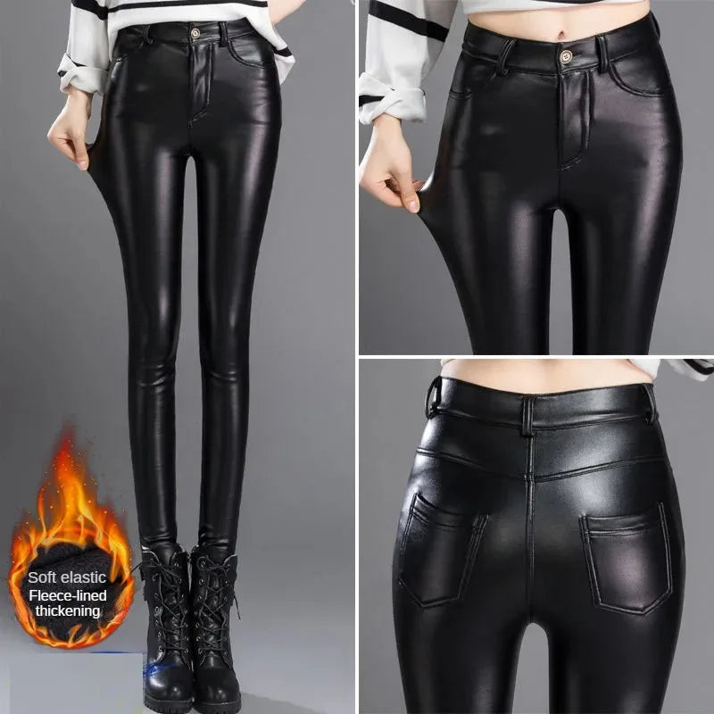 Cashmere PU Leather Pants