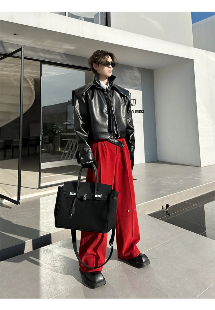 Mauroicardi Spring Autumn  Faux Leather Jacket