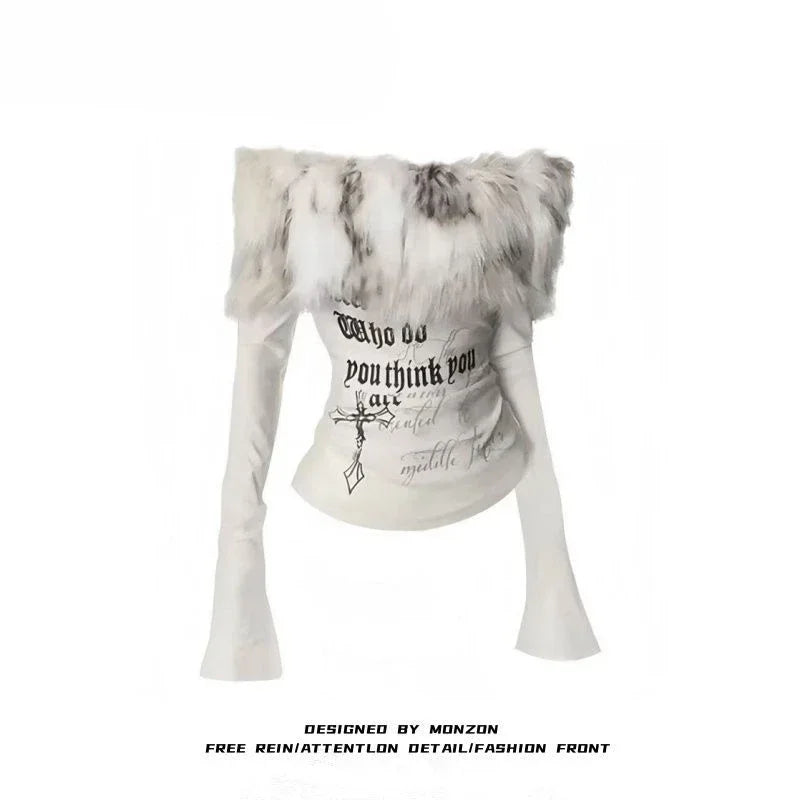 Y2k Japanese Fur Collar Top