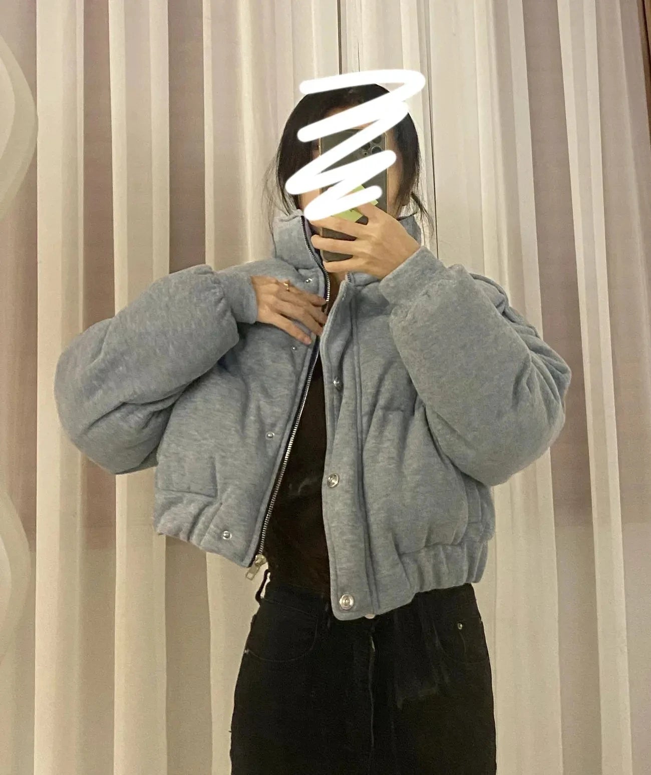 Korean Style Gray Cotton Puffer Coat