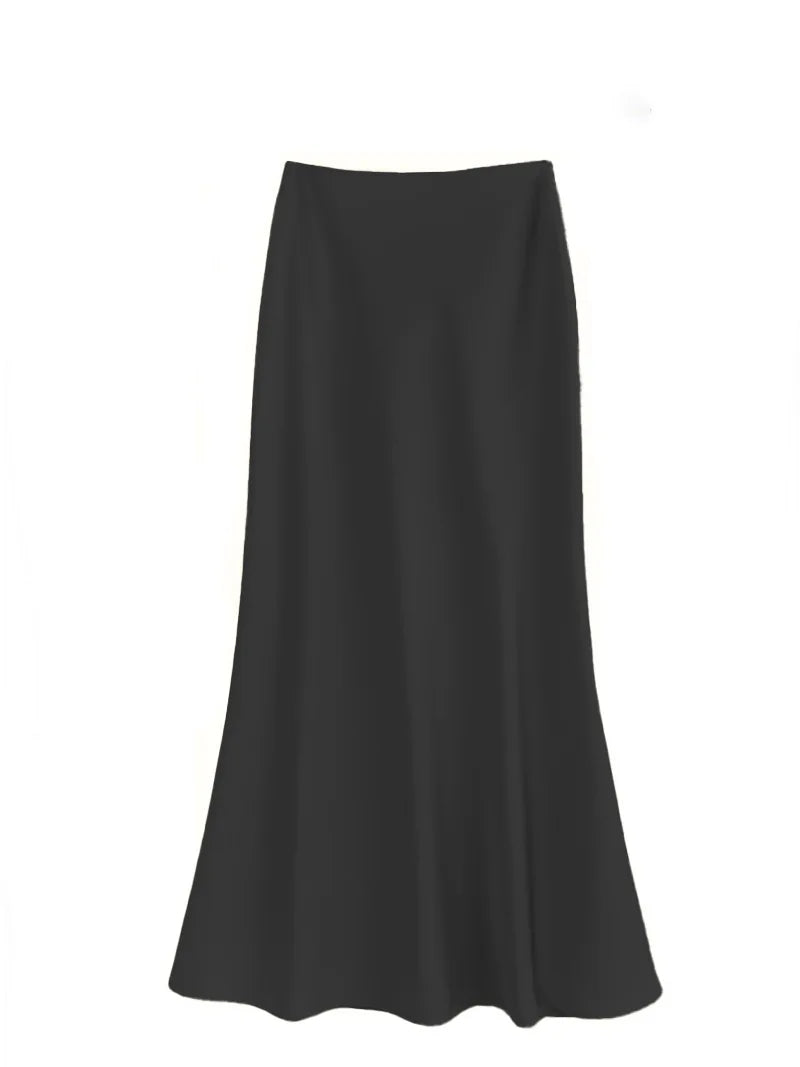 French Style Chic High-Waisted Satin Skirt