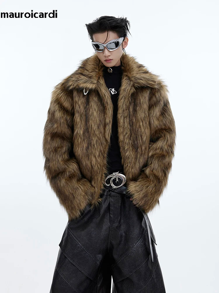 Mauroicardi Winter Short Hairy Soft Faux Fur Coat