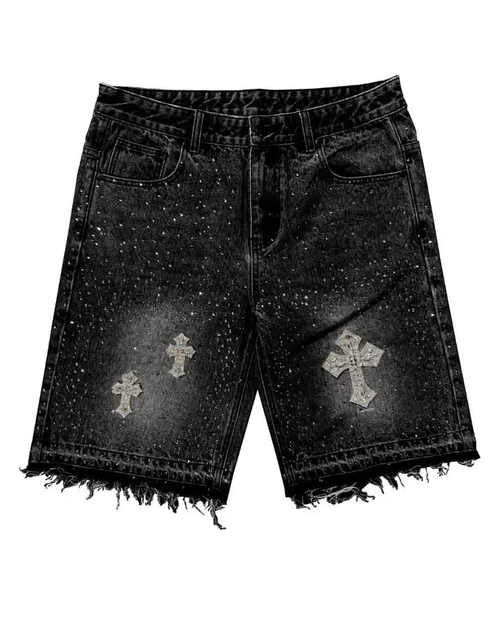 Vintage Cross Rhinestone Denim Jorts