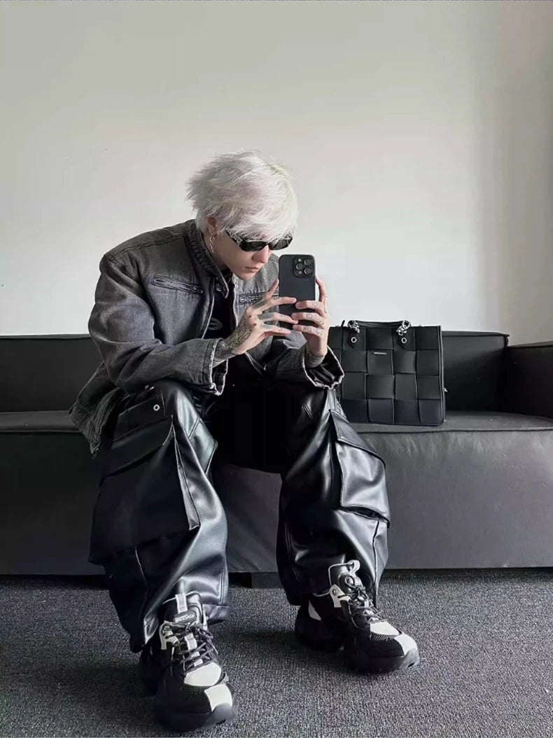 Mauroicardi Casual Black Shiny Pu Leather Pants