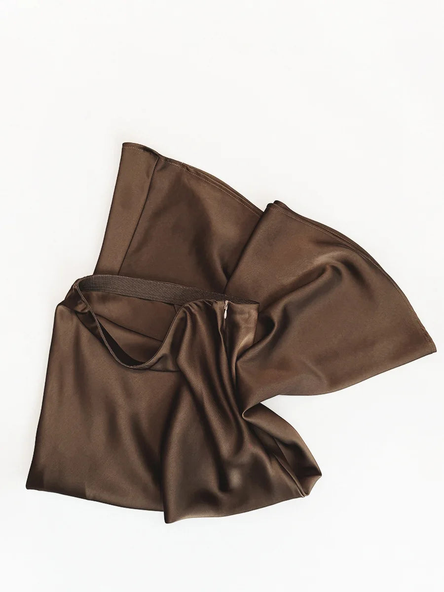 French Style Chic High-Waisted Satin Skirt