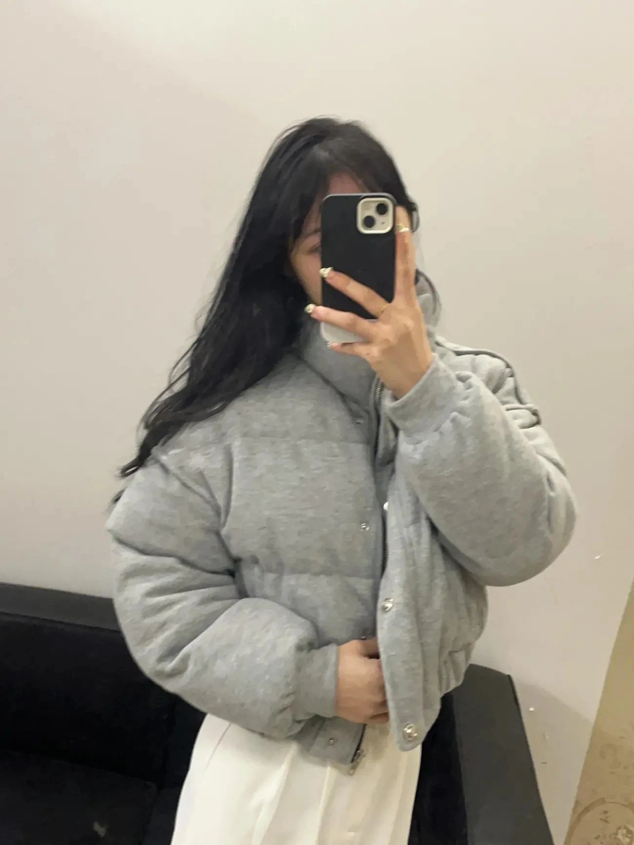 Korean Style Gray Cotton Puffer Coat