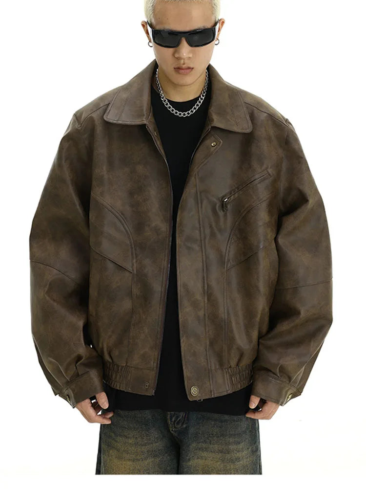 Mauroicardi Spring Cool Distressed Brown Pu Leather jacket