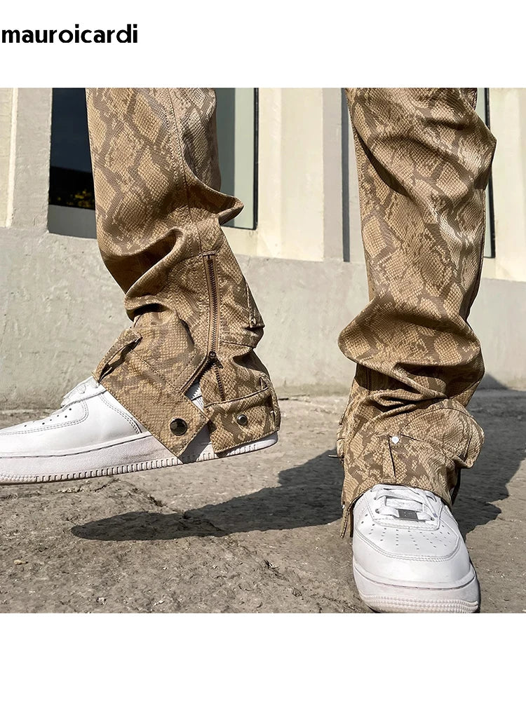 Mauroicardi Snake Skin Patent Pu Leather Pants