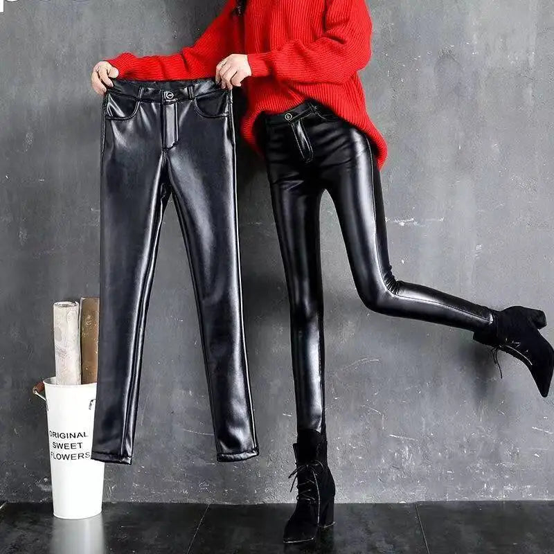 Cashmere PU Leather Pants
