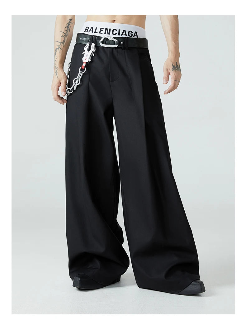 Mauroicardi Casual Baggy Pleated Wide Leg Pants