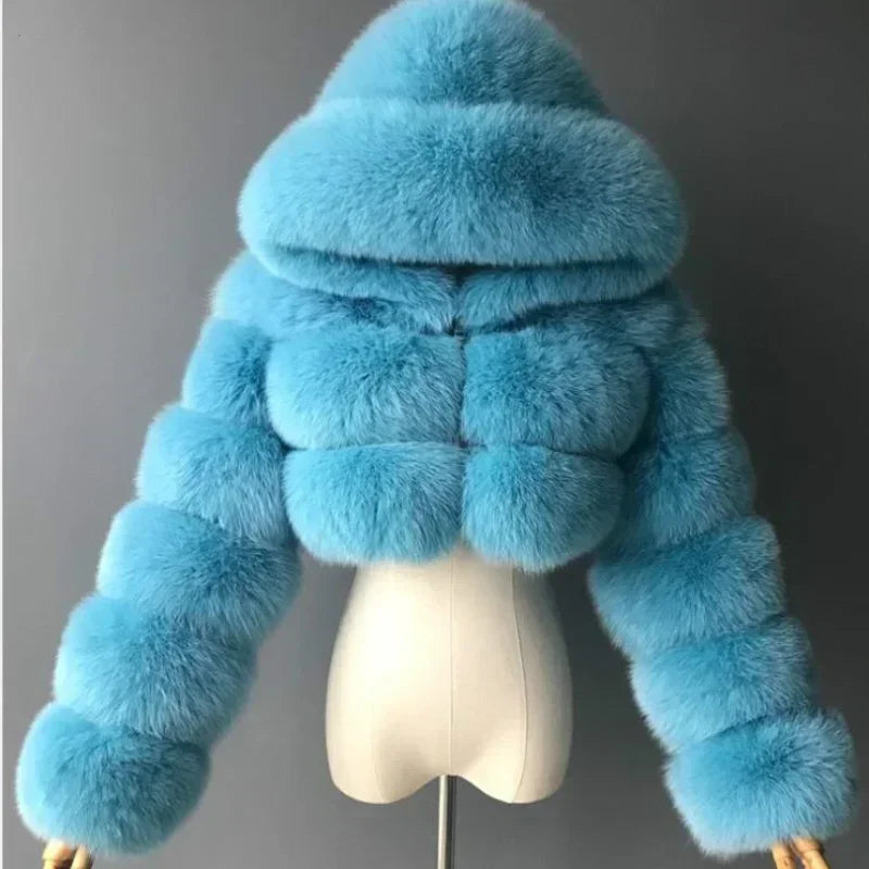 Winter Fashion Hooded Faux Fur Coat