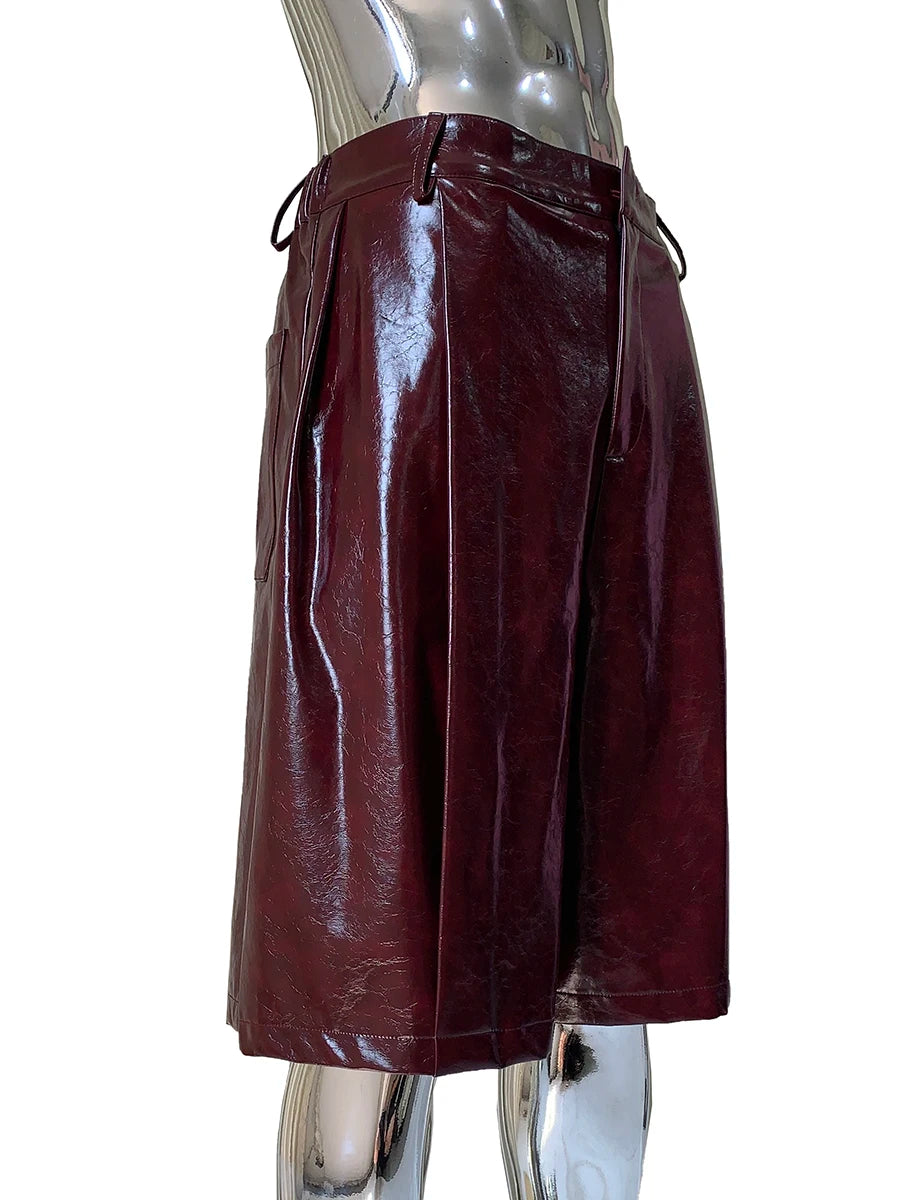 Mauroicardi Shiny Burgundy Pu Leather Straight Short