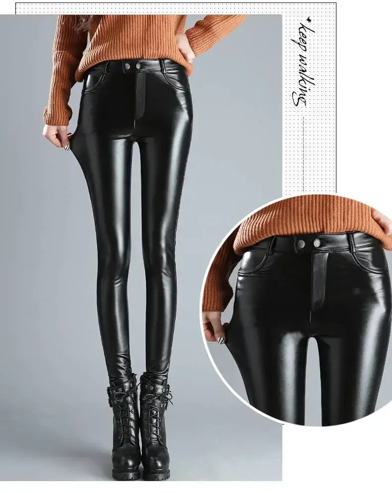Cashmere PU Leather Pants
