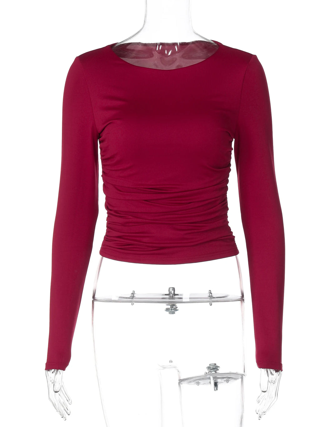 Dulzura O-Neck Long Sleeve Ruched Slim Fit T-Shirt